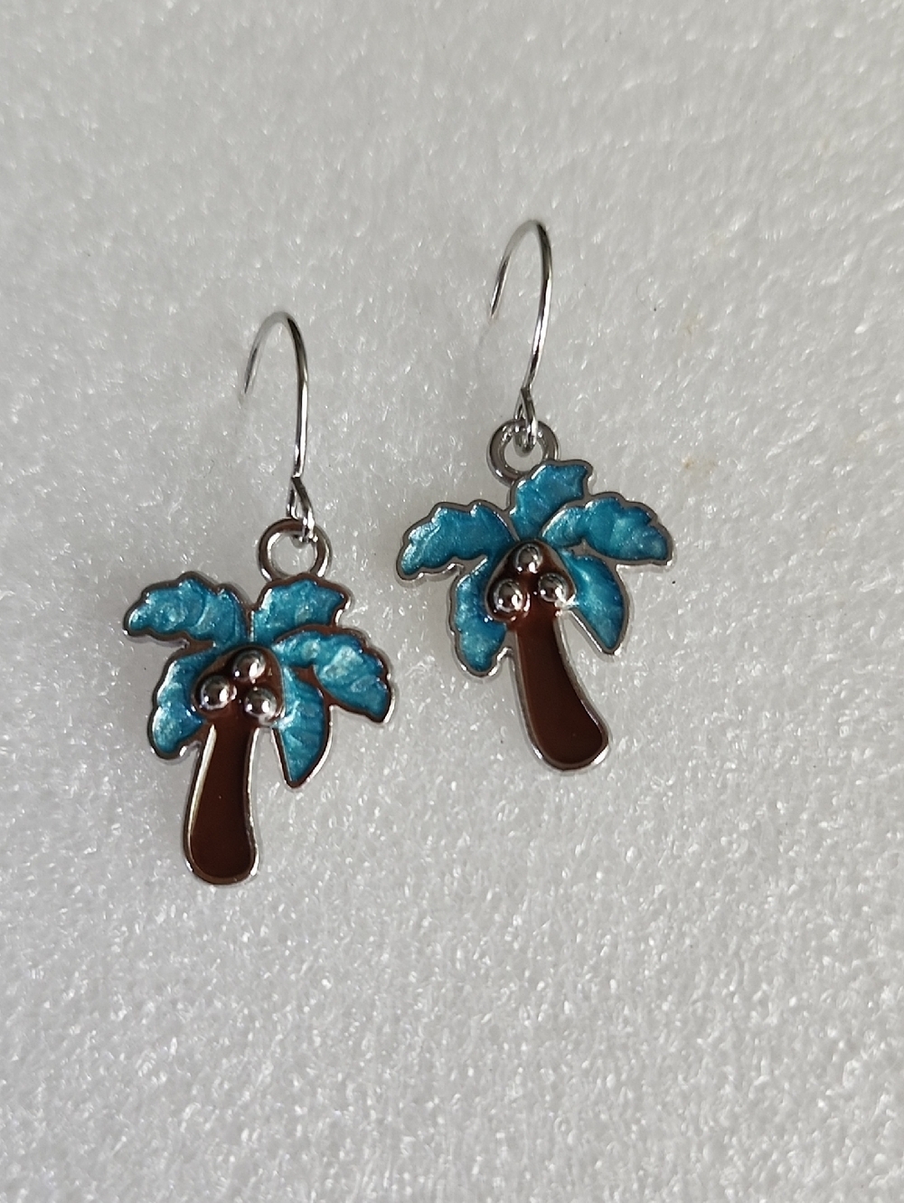 Hand Crafted Blue and Brown Palm Tree Dangle Earrings
